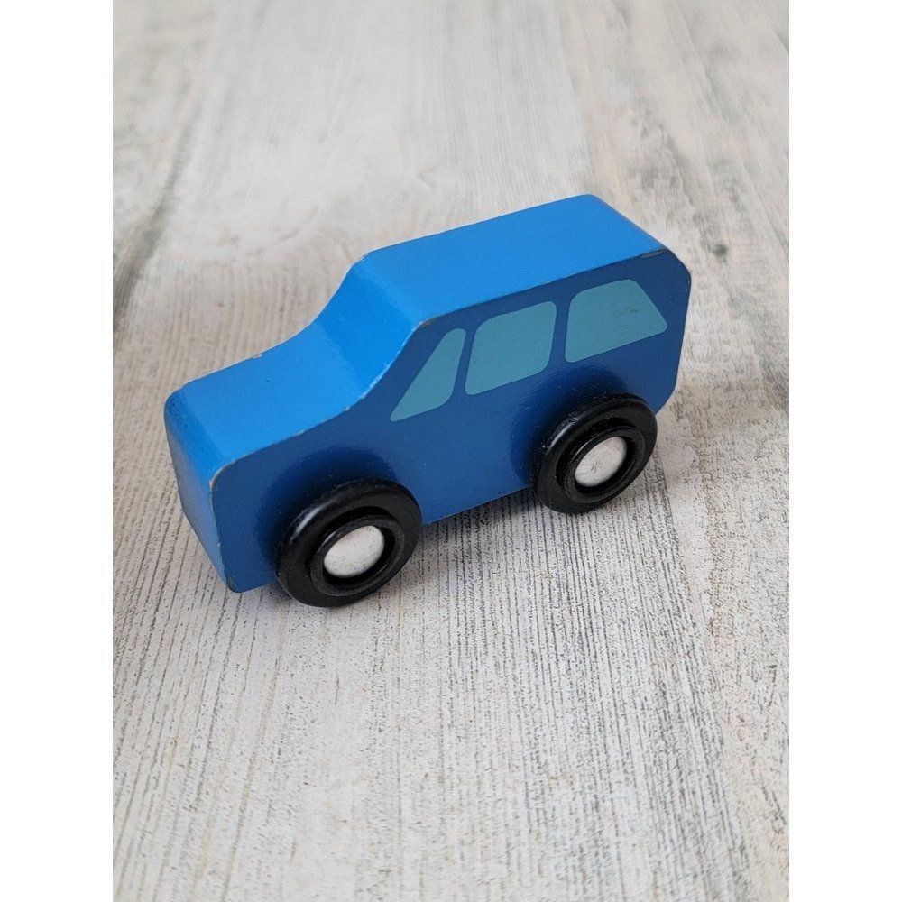 Wooden blue van car truck toy figure play